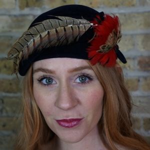 Vintage Blue Velour Feather hat